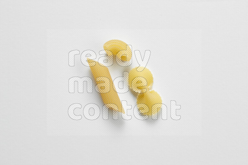 Different pasta types on white background