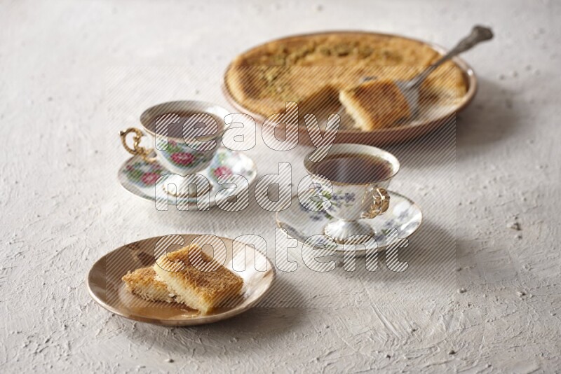 Konafa with tea in a light setup