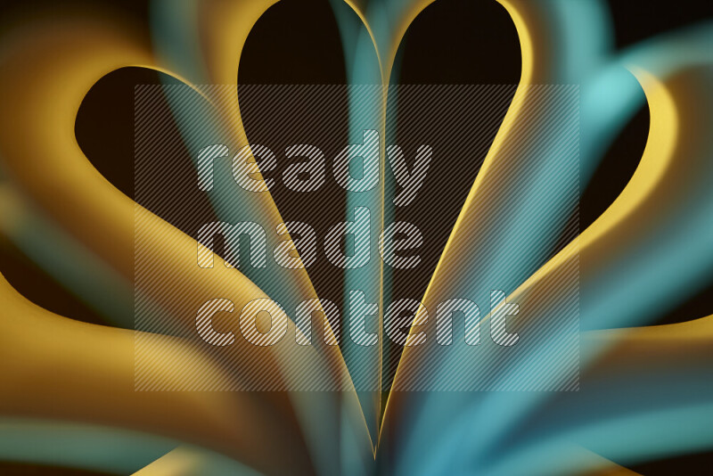 An abstract art piece displaying smooth curves in yellow and green gradients created by colored light