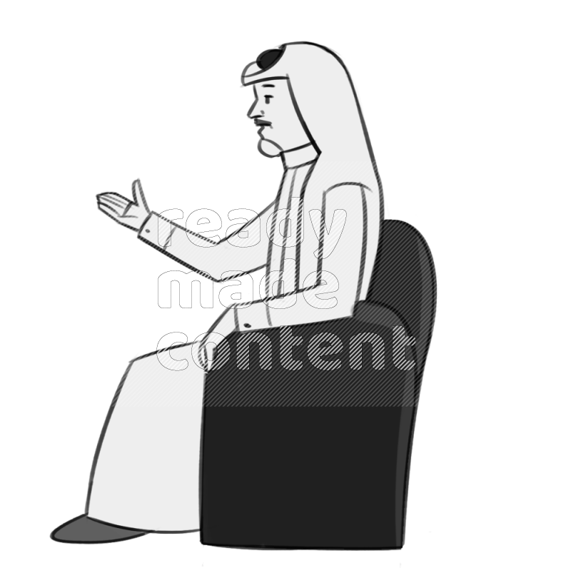 Saudi man handing a paper setting on an armchair different angles eye level