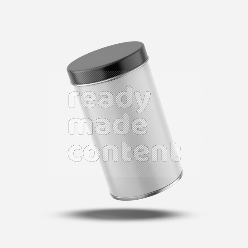 Glossy metal tin can mockup with black metal lid and label isolated on white background 3d rendering