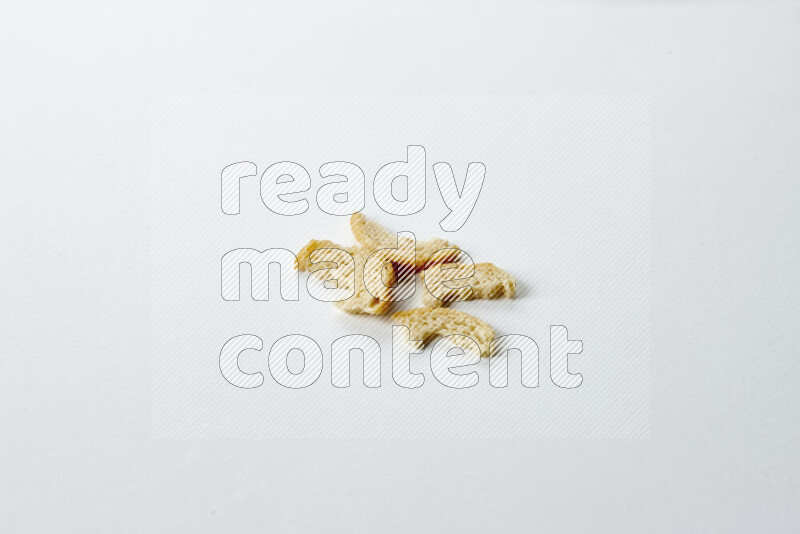Assorted snacks on white background