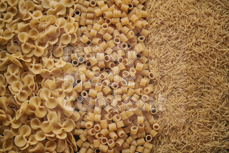 3 types of pasta filling the frame