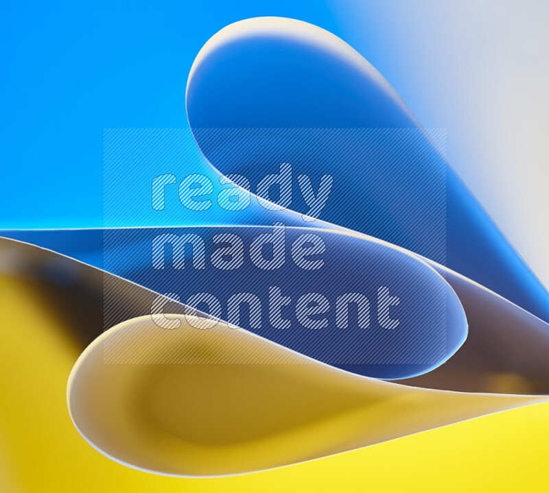 An abstract art of paper folded into smooth curves in blue and yellow gradients
