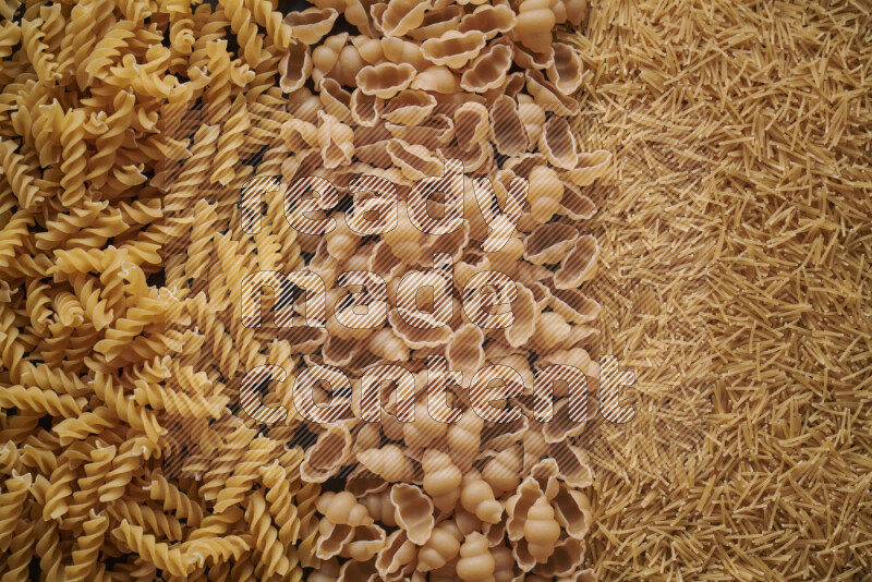 3 types of pasta filling the frame