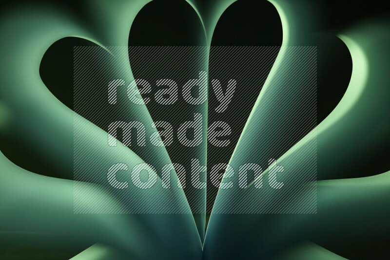 An abstract art piece displaying smooth curves in green gradients created by colored light