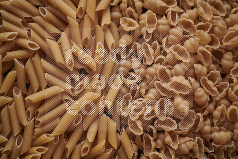 2 types of pasta filling the frame