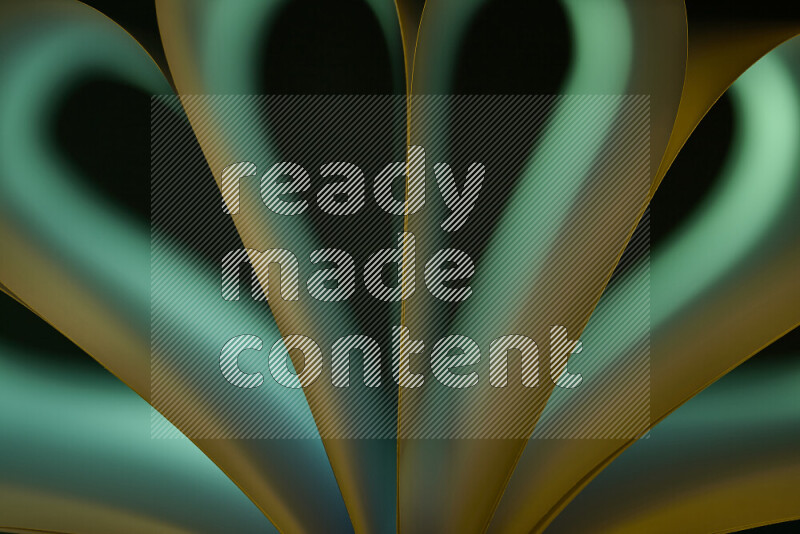 An abstract art piece displaying smooth curves in yellow and green gradients created by colored light