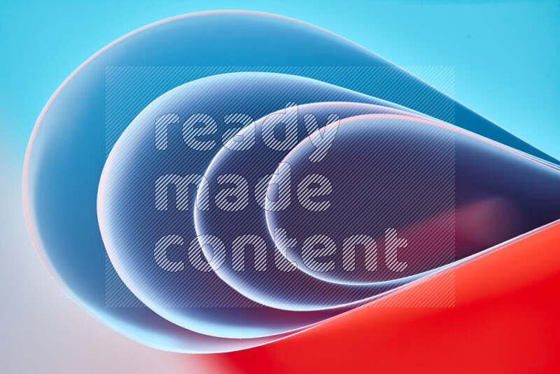 An abstract art of paper folded into smooth curves in blue and red gradients