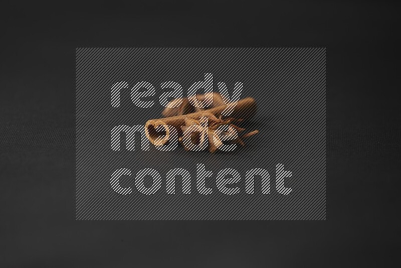 Star Anise herb and a cinnamon stick on a black background