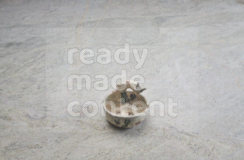 A pottery soap holder on grey marble background