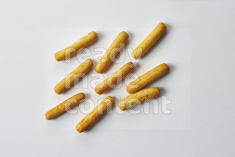 Assorted snacks on white background