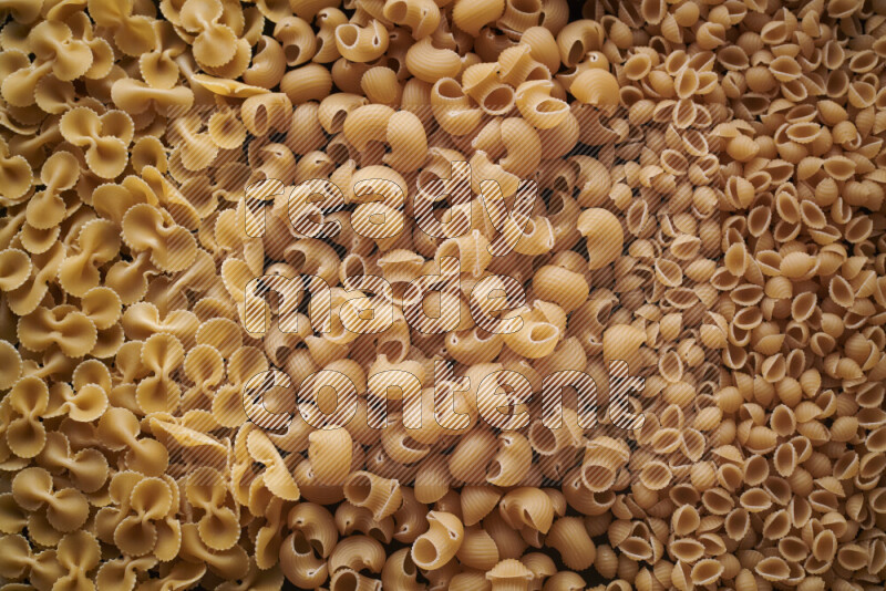 3 types of pasta filling the frame