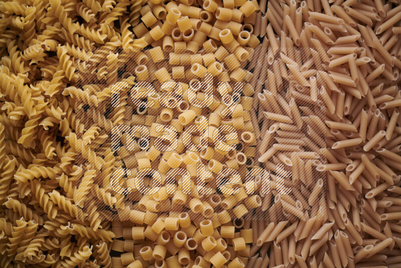 3 types of pasta filling the frame