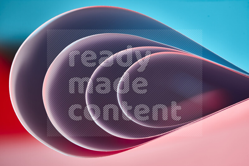 An abstract art of paper folded into smooth curves in blue and red gradients