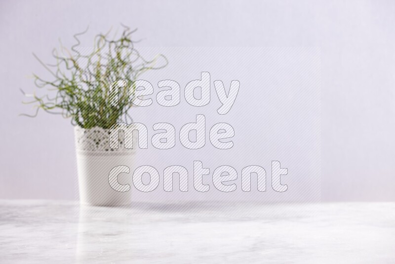 Artificial plant in white decorative pot on grey marble background