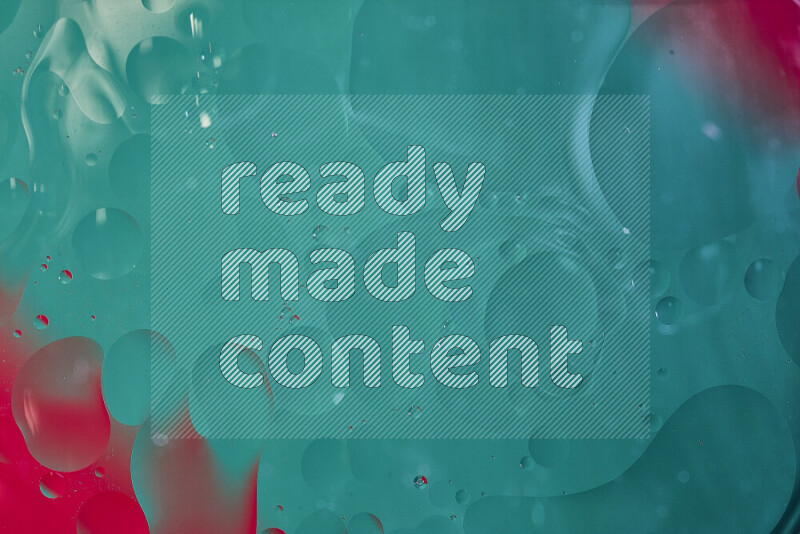 Close-ups of abstract oil bubbles on water surface in shades of green and red