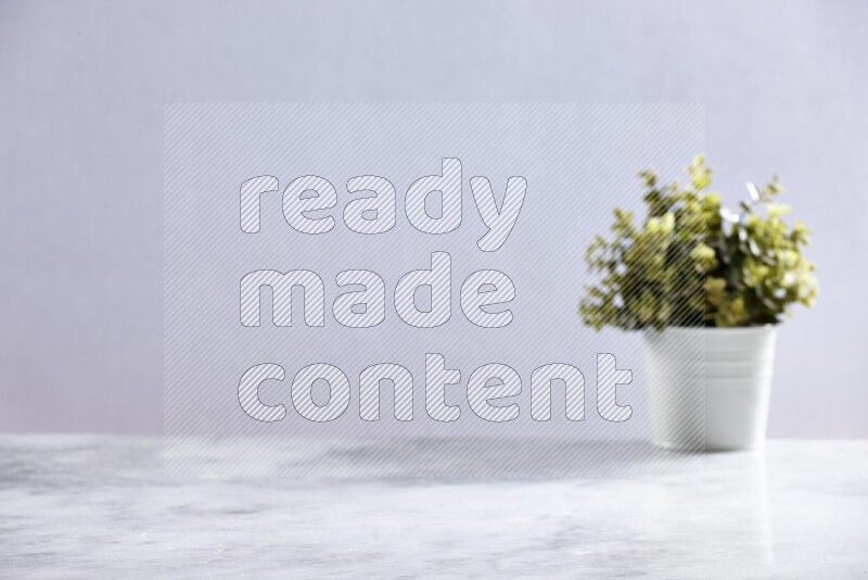 Artificial plant in white pot on grey marble background