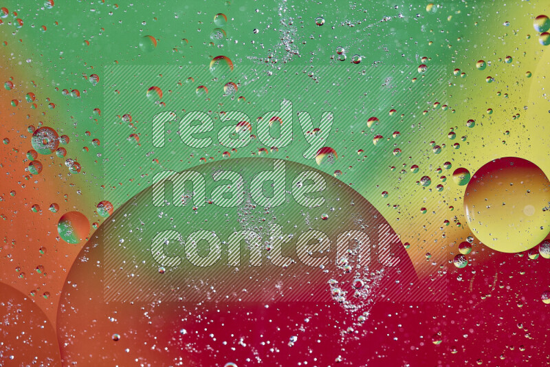 Close-ups of abstract oil bubbles on water surface in multicolors