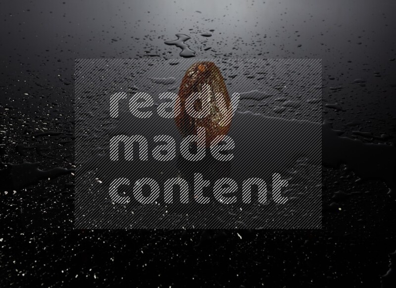 A whole avocado on black background with water drops.