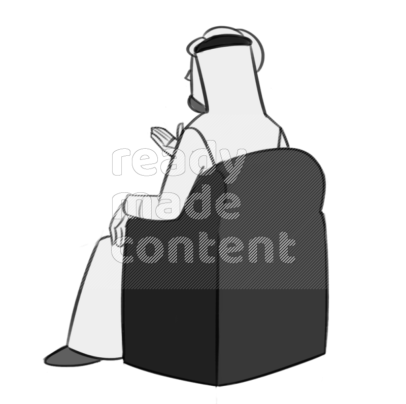 Saudi man handing a paper setting on an armchair different angles eye level