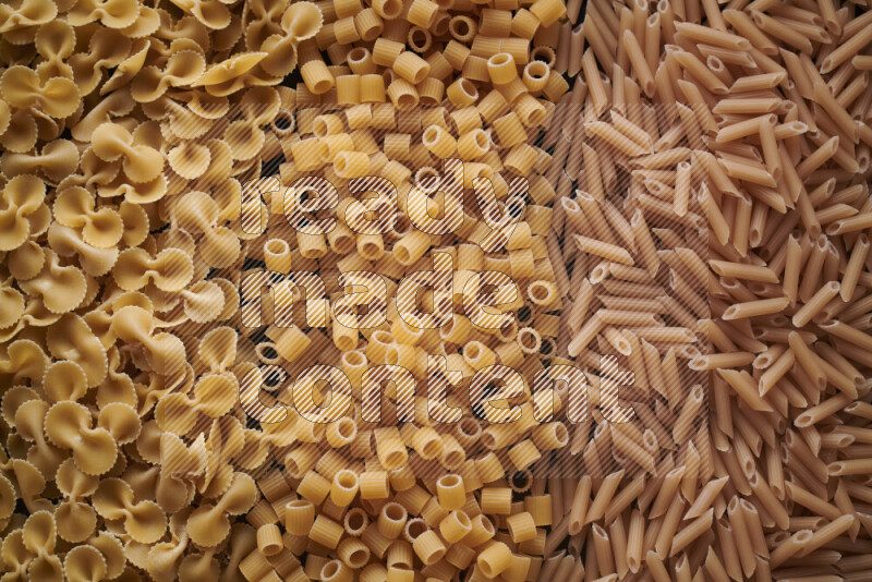 3 types of pasta filling the frame
