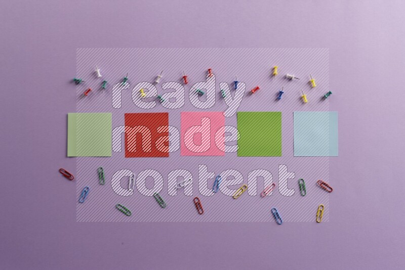 Multicolored sticky notes with school supplies on purple background