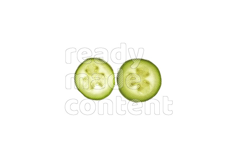 Zucchini slices on illuminated white background