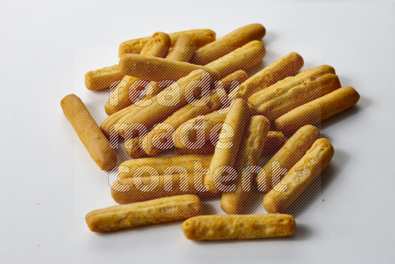Assorted snacks on white background