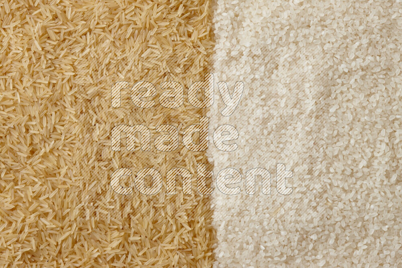 White rice with golden rice on white background