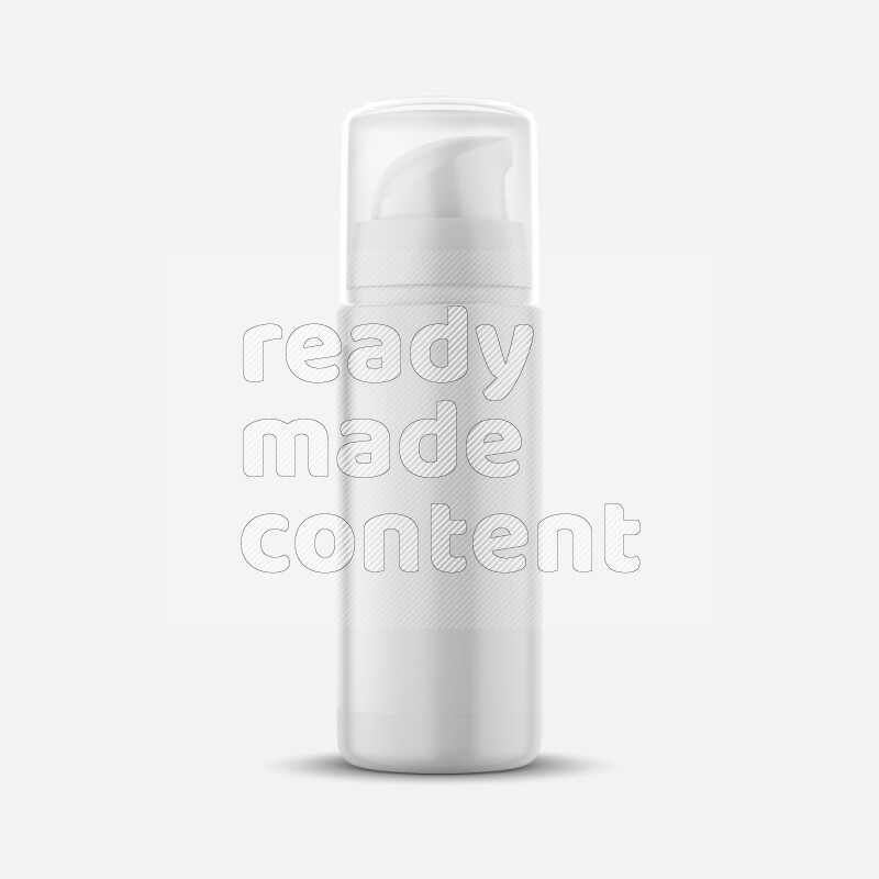 Plastic airless pump bottle mockup with label and transparent cap isolated on white background 3d rendering
