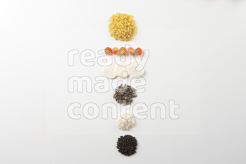 Red sauce pasta recipes ingredients on white background