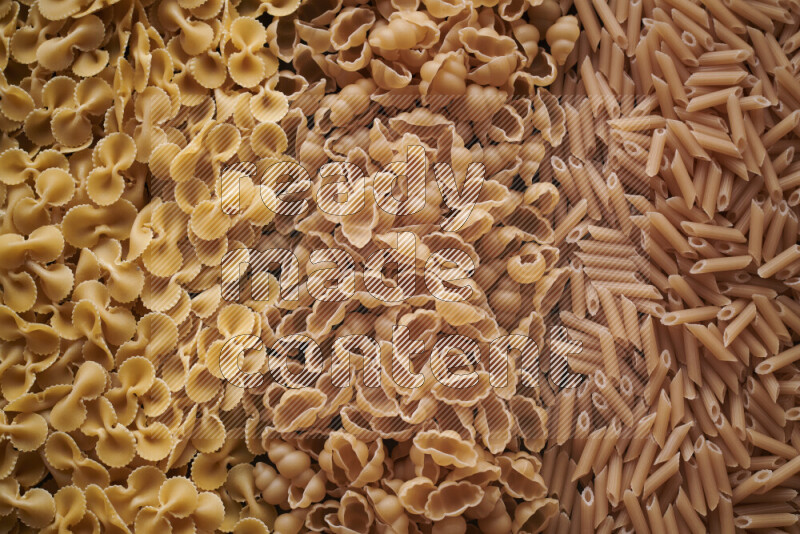 3 types of pasta filling the frame