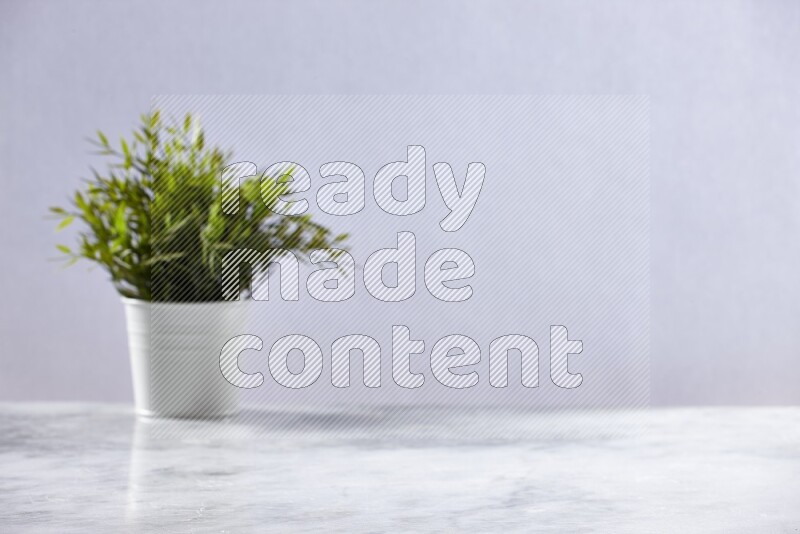 Artificial plant in white pot on grey marble background