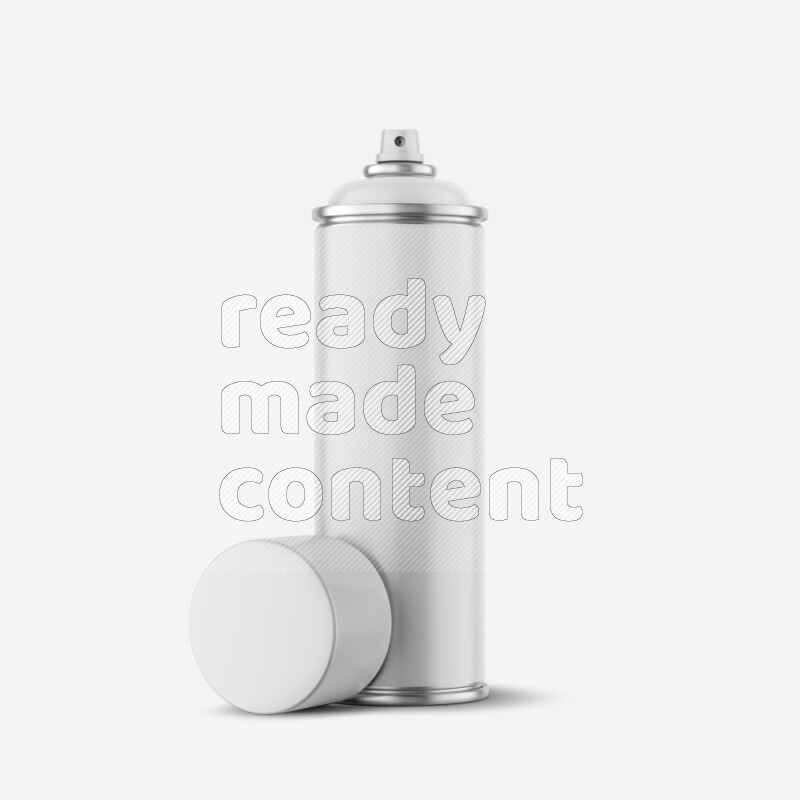 Metal spray bottle mockup with cap and label isolated on white background 3d rendering