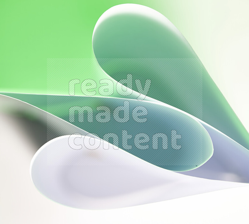 An abstract art of paper folded into smooth curves in white and green gradients