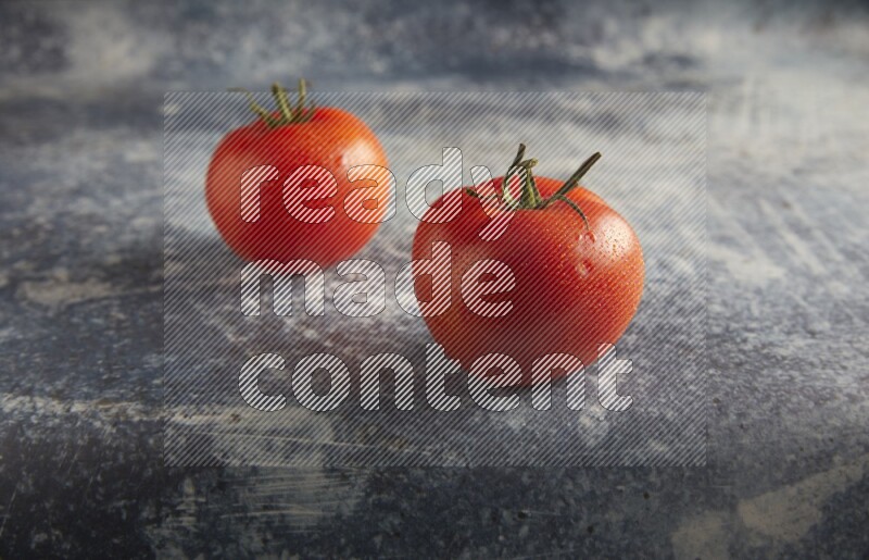 45 degree roma tomato on a textured rustic blue background