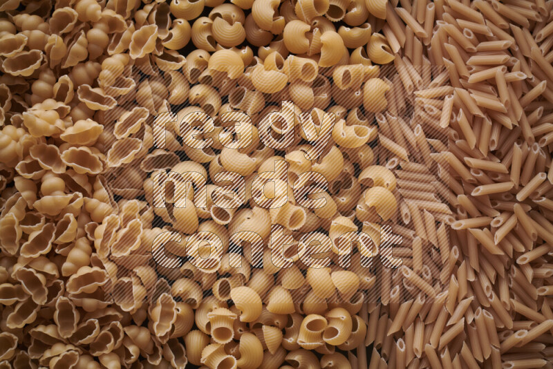 3 types of pasta filling the frame