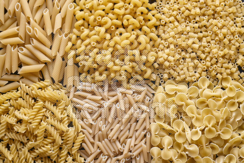 6 types of pasta filling the frame