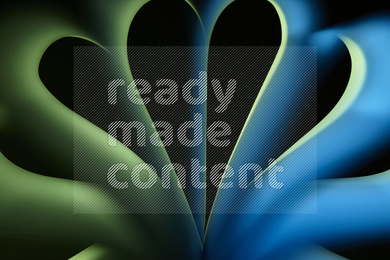 فن تجريدي يعرض منحنيات وتدرجات اللون الأزرق والأخضر مكونه بضوء ملون