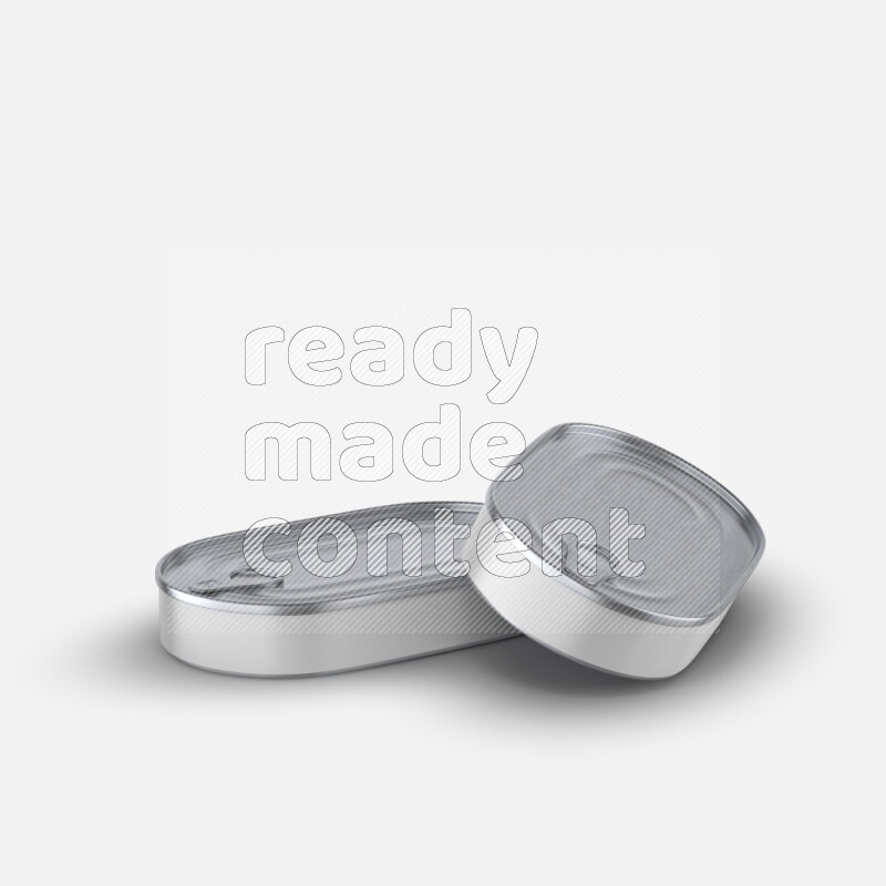 Glossy metallic tin can mockup with pull tab and label isolated on white background 3d rendering