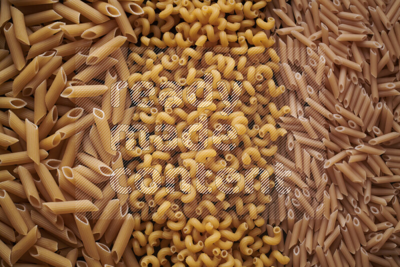 3 types of pasta filling the frame