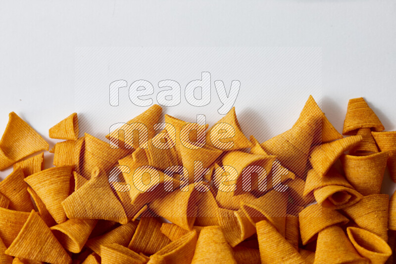Assorted snacks on white background