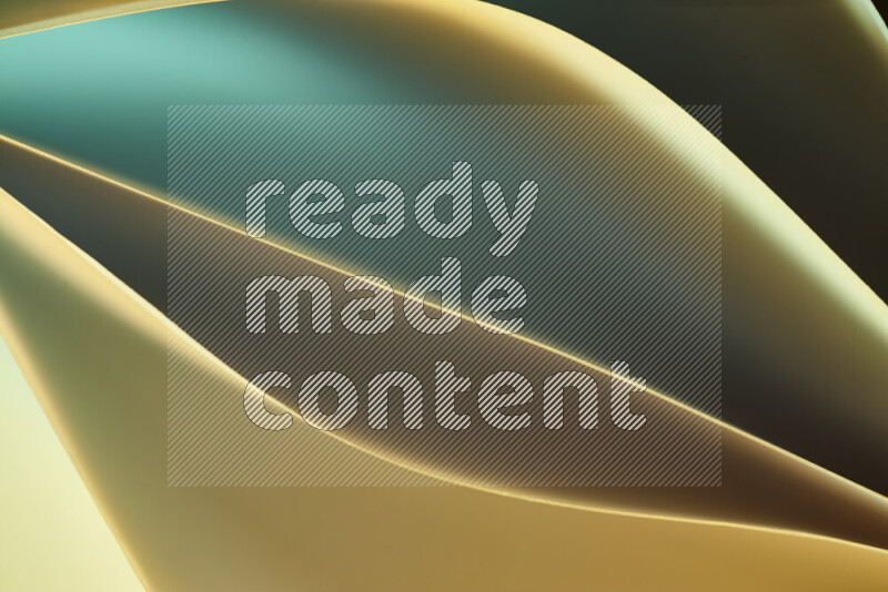 This image showcases an abstract paper art composition with paper curves in green and yellow gradients created by colored light