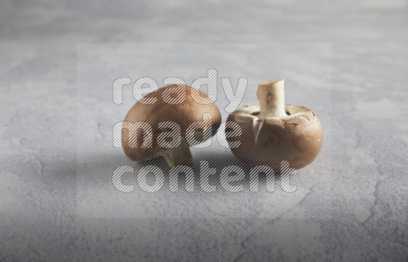 45 degre cremini  mushrooms on a textured light blue background