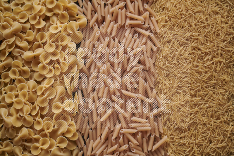 3 types of pasta filling the frame