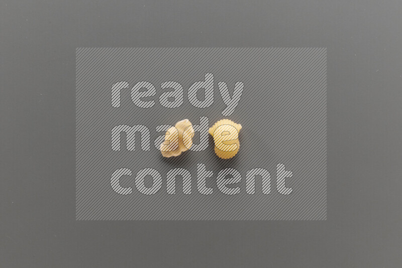 Snails pasta with other types of pasta on grey background