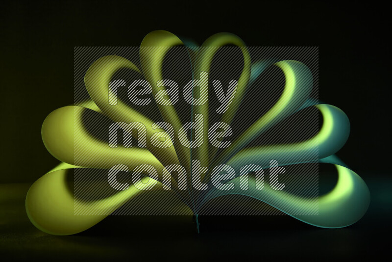 An abstract art piece displaying smooth curves in green gradients created by colored light