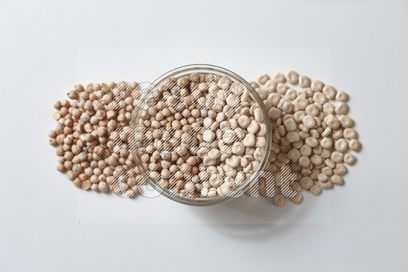 Lupin Beans with chickpeas on white background
