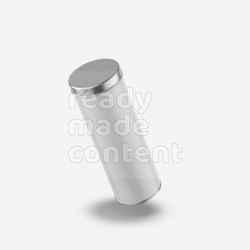Glossy metal tin can mockup with silver metal lid and label isolated on white background 3d rendering